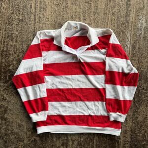 VINTAGE 90S MARSH LANDINGS STRIPED LONGSLEEVE SHIRT RUGBY RED WHITE MENS MEDIUM